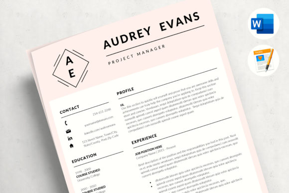 Download Modern Resume with Logo - Project Manager CV, Pink CV - Premium Bundle